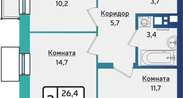 2-к. квартира, 52&nbsp;м²