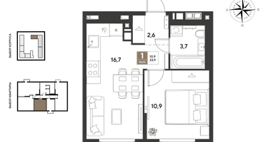 1-к. квартира, 33 м²