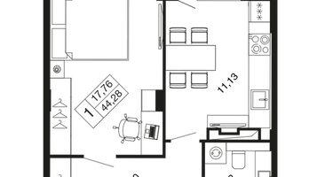1-к. квартира, 44&nbsp;м²