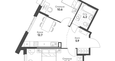 2-к. квартира, 49&nbsp;м²