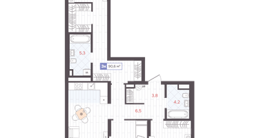3-к. квартира, 90&nbsp;м²