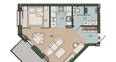 1-к. квартира, 41 м²