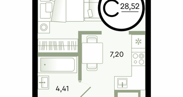 1-к. квартира, 28&nbsp;м²