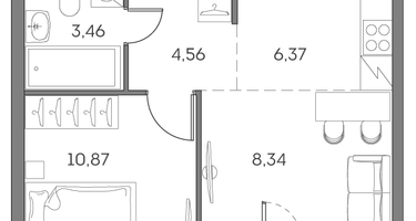 Студия, 34 м²