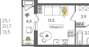 Студия, 25&nbsp;м²