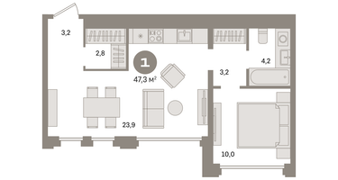 1-к. квартира, 47&nbsp;м²