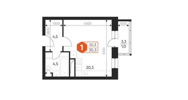 Студия, 30&nbsp;м²
