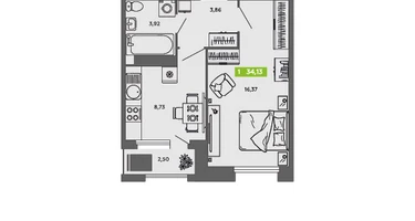 1-к. квартира, 34&nbsp;м²