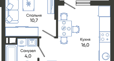 1-к. квартира, 32&nbsp;м²
