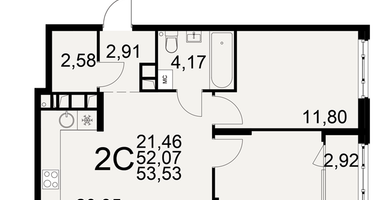 2-к. квартира, 52&nbsp;м²