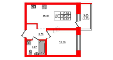 1-к. квартира, 36 м²