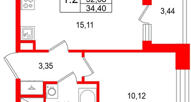 1-к. квартира, 32&nbsp;м²