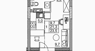 1-к. квартира, 23 м²