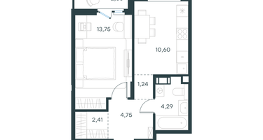 1-к. квартира, 38&nbsp;м²