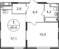 1-к. квартира, 45&nbsp;м²