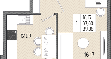 1-к. квартира, 39&nbsp;м²