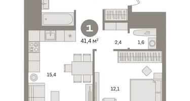 1-к. квартира, 41&nbsp;м²