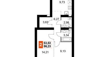 2-к. квартира, 56&nbsp;м²