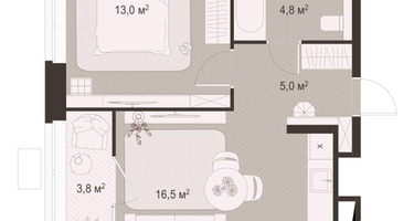 1-к. квартира, 43 м²