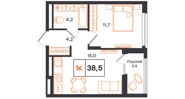 1-к. квартира, 38&nbsp;м²