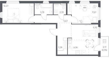 Студия, 61&nbsp;м²