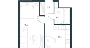 1-к. квартира, 33&nbsp;м²