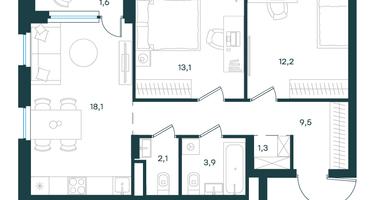 2-к. квартира, 61&nbsp;м²