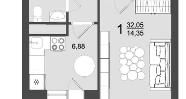 1-к. квартира, 32&nbsp;м²