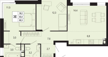 3-к. квартира, 65&nbsp;м²