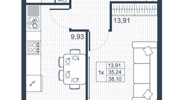 1-к. квартира, 36&nbsp;м²