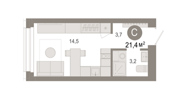 Студия, 21 м²