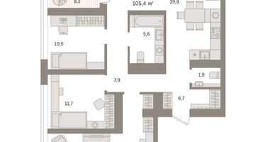 3-к. квартира, 108&nbsp;м²