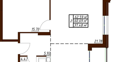 2-к. квартира, 62&nbsp;м²