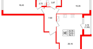 2-к. квартира, 76&nbsp;м²