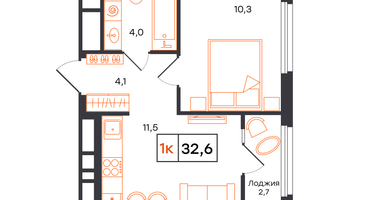 1-к. квартира, 32&nbsp;м²