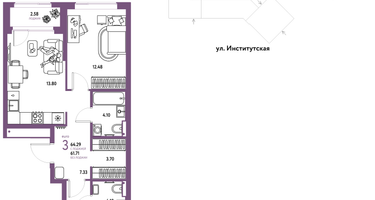 Студия, 64&nbsp;м²