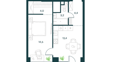 1-к. квартира, 39&nbsp;м²