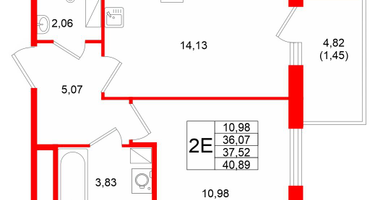1-к. квартира, 37&nbsp;м²