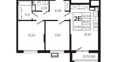 2-к. квартира, 61&nbsp;м²