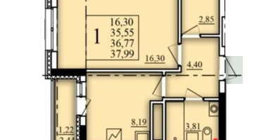 1-к. квартира, 36&nbsp;м²