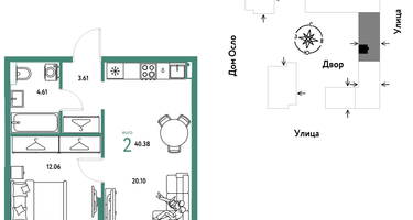 2-к. квартира, 40&nbsp;м²