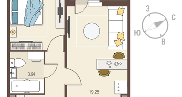 1-к. квартира, 40&nbsp;м²
