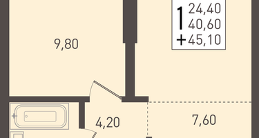 1-к. квартира, 45 м²