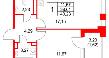 1-к. квартира, 40&nbsp;м²