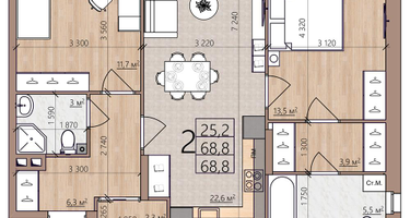 2-к. квартира, 68&nbsp;м²