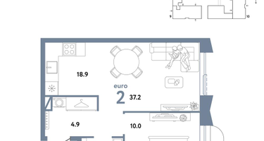 2-к. квартира, 37&nbsp;м²