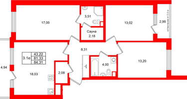 3-к. квартира, 81 м²
