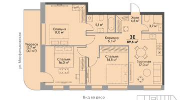 3-к. квартира, 91&nbsp;м²