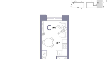 1-к. квартира, 19&nbsp;м²