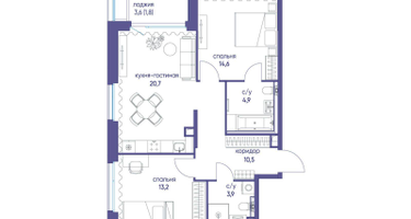 1-к. квартира, 69&nbsp;м²